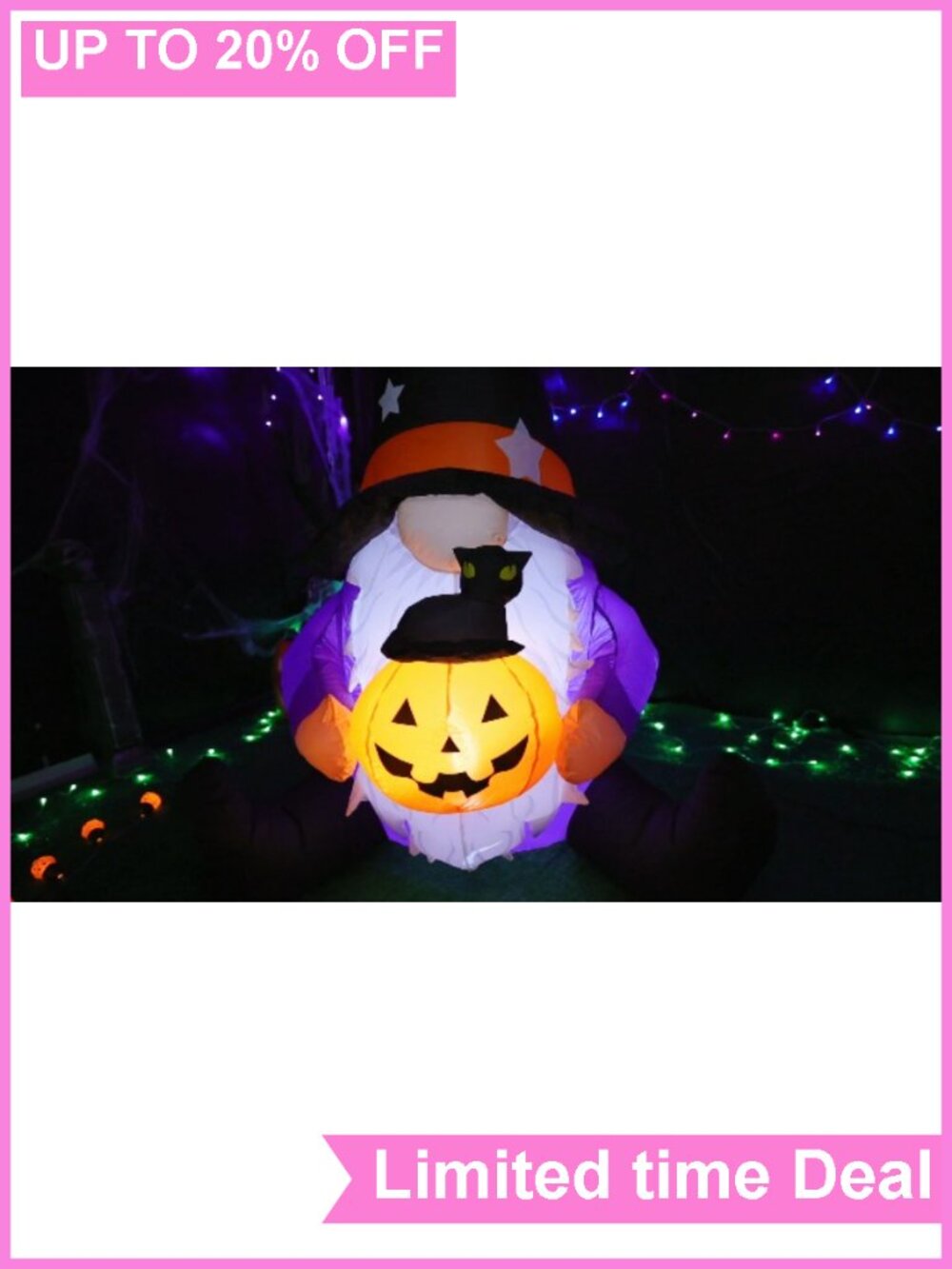 5FT Halloween Inflatable Gnome with Pumpkin Blow Up Yard Decor LED Lighted - Picture 6 of 6
